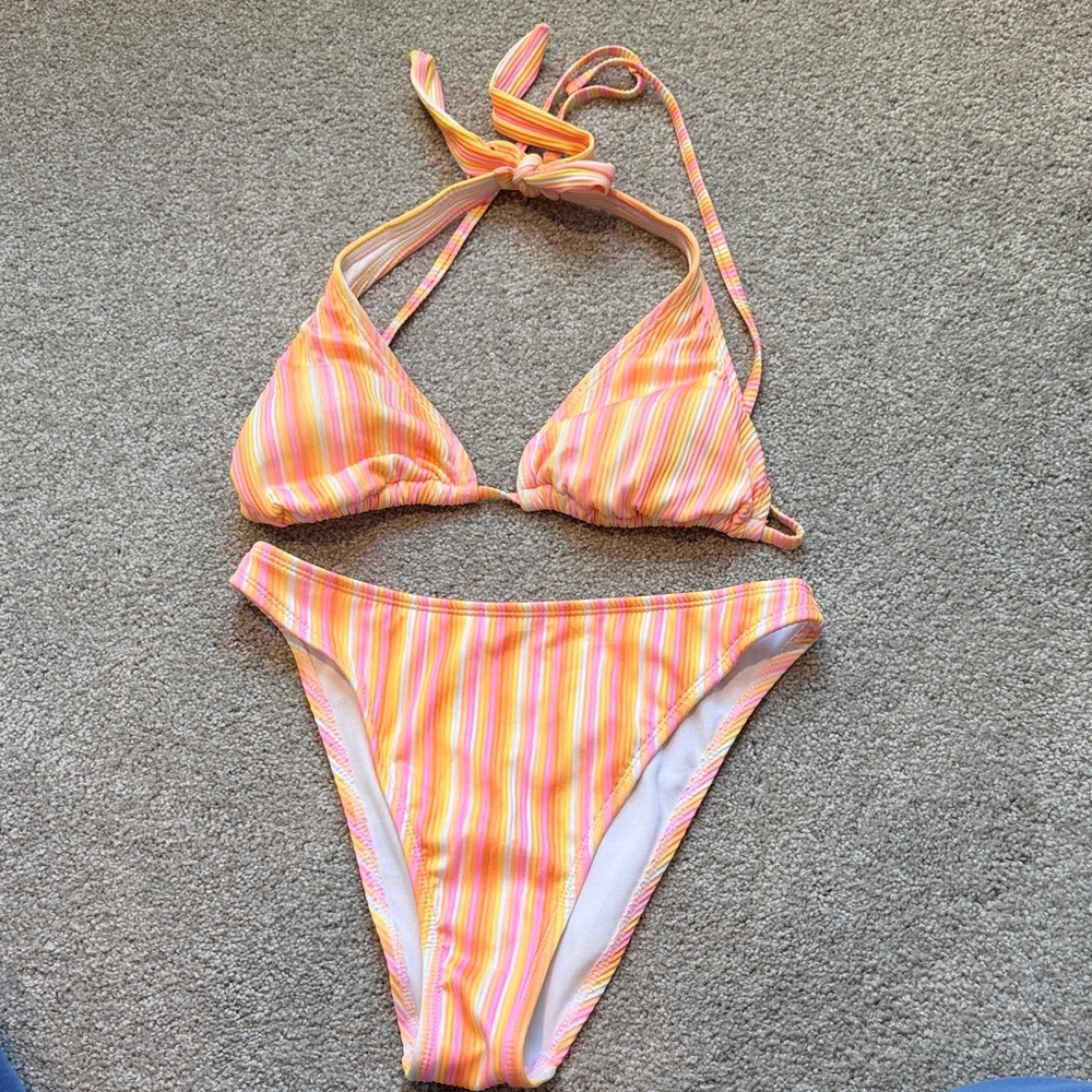 Wild Fable Kids Bikini with Orange and Pink Stripes